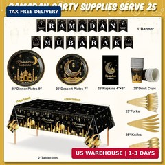 Ramadan Party Supplies Decorations for Home, Eid Ramadan Mubarak Banner Black an