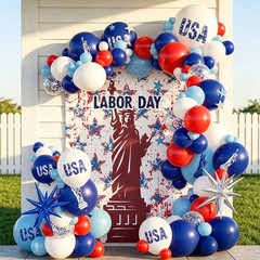 Labor Day Decorations Balloon Arch Kit with Statue of Liberty Labor Day Backdrop