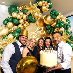 Green and Gold Balloon Arch Kit with 3pcs Star Balloon, Emerald Forest Dark G…