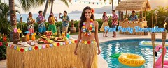 4 Pack Luau Grass Table Skirt, Luau Party Decorations, Natural 108″ x 29.5″