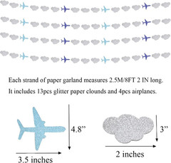 Airplane Clouds Garland, 6Pcs Glitter Plane Paper Garland Decorations for Birthd