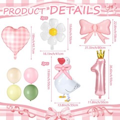12 Pcs Silly Goose 1st Party Decoration Fun Goose Balloon with Pink Bow for S…