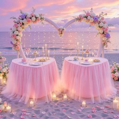 Partisky 14Ft Length Pink Tulle Table Skirt For Rectangle Tables 2-Layer Ruffle