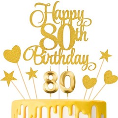 Lecferrarc 80th Birthday Cake Decorations, Candles Gold