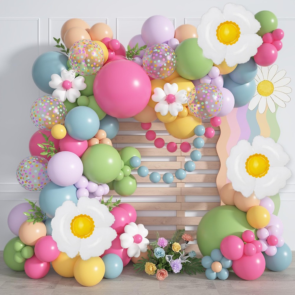 168Pcs Daisy Balloon Arch Garland Kit, Pink Green Blue Yellow Purple Confetti…