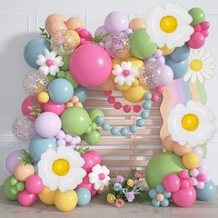 168Pcs Daisy Balloon Arch Garland Kit, Pink Green Blue Yellow Purple Confetti…