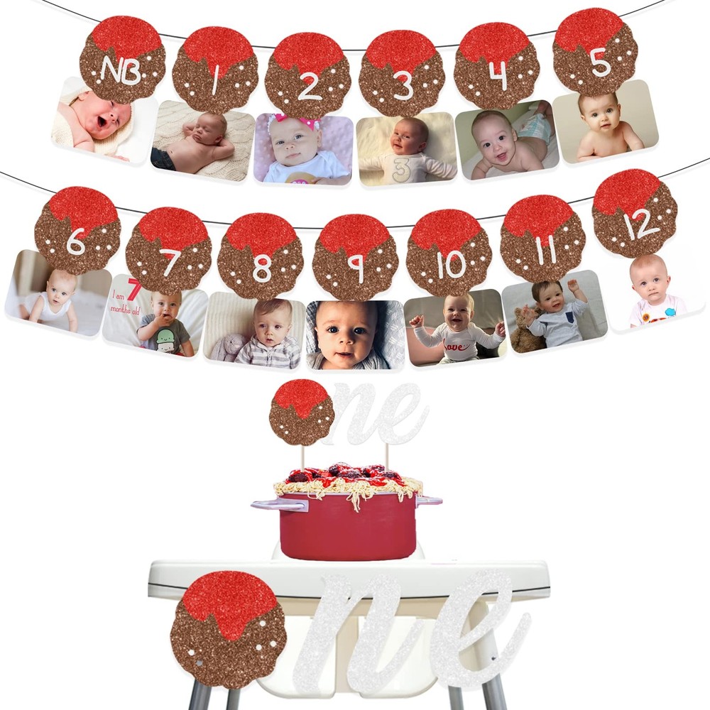 kreat4joy Meatball 1st Birthday Decorations, Month Photo Banner Meatball Firs…