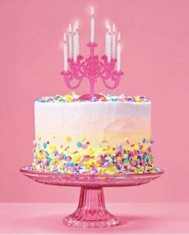 Party Cake Topper, Candelabra 9Pc Threaded Candlestick Holder Hot Pink/ Candles