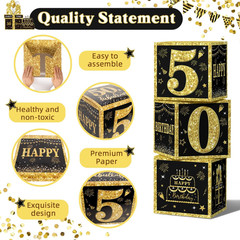 50Th Birthday Decorations for Men, Black Gold Happy 50Th Birthday Balloon Boxes,