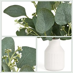 Dahey Artificial Eucalyptus Stems in Ceramic Vase Centerpiece Medium, White