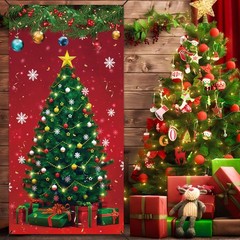 Christmas Front Door Cover Xmas Tree Door Cover Banner Merry Christmas Door H…