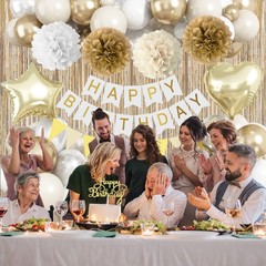White Gold Birthday Decorations, Beige Gold Party Décor with Foil & Latex Bal…