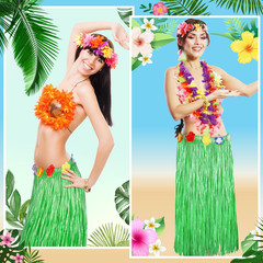 Hawaiian Party Table Decorations, 1PCS Green Luau Party Table Skirt Decorations,