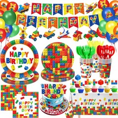 173 PCS Building Block Birthday Party Decorations – Plates, Napkins, Cups, Cutle