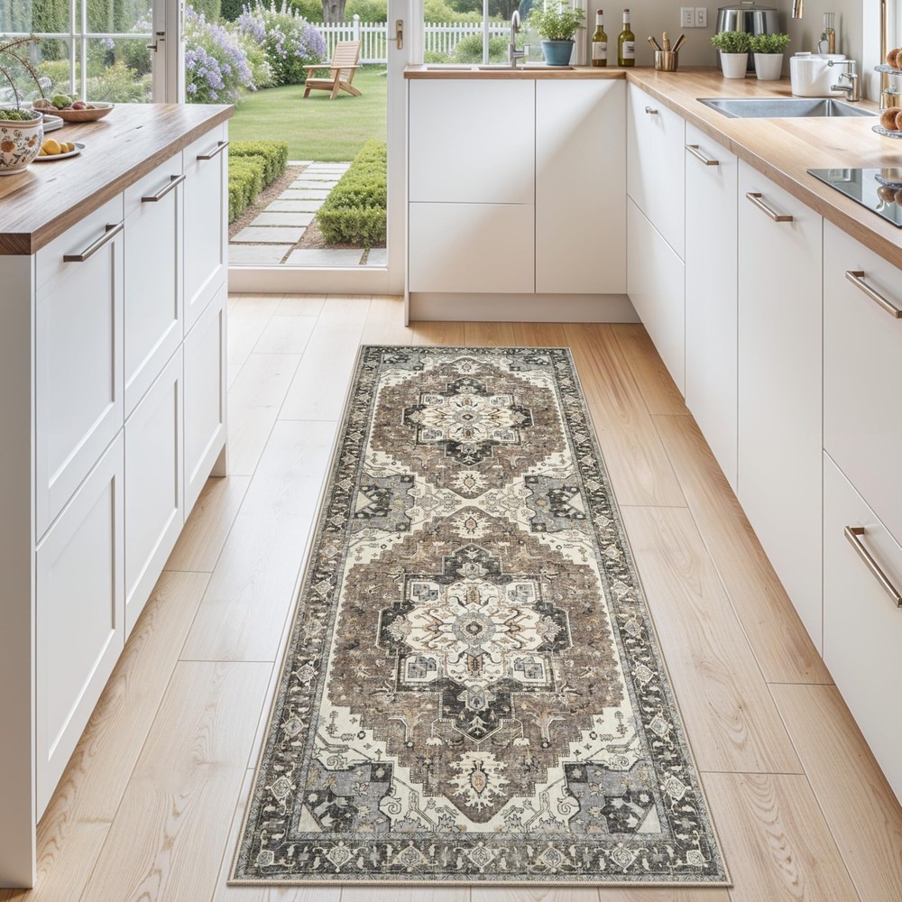 Washable Kitchen Runner Rug 2×6 – Hallway Rugs Low 2′ x 6′ (Runner), Beige