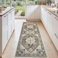 Washable Kitchen Runner Rug 2×6 – Hallway Rugs Low 2′ x 6′ (Runner), Beige