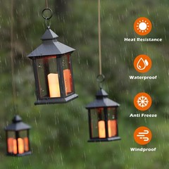 14″ Lanterns Decorative Indoor/Outdoor, 2 Pack Black Lantern Decor with Timer…