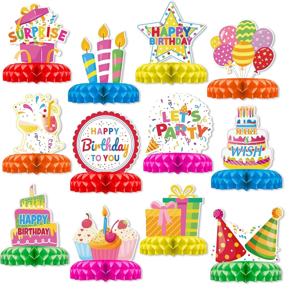 12 Pcs Birthday Table Decorations Colorful Birthday Centerpieces for Tables Happ