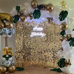 Champagne Gold Shimmer Wall Panels 10 Pcs Wall Backdrop Square Sequins