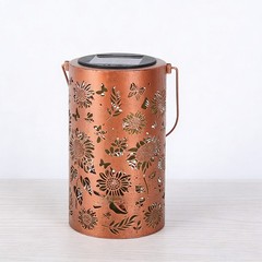 Sunflower Pattern Solar Lantern Solar Powered Garden Light Rust Finish