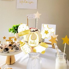 22 PCS Hello Sweet Baby Shower Centerpiece Sticks Gender Neutral Gold