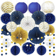 Blue and Gold Party Decorations – 22Pcs Hanging Navy Royal Blue White and Gold P