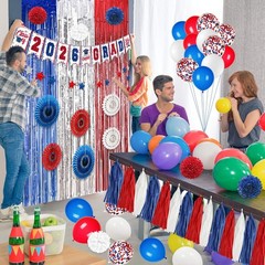 Graduations Decorations 2026 Red and Blue Class of 2026 Banner Paper Pompoms, Pa