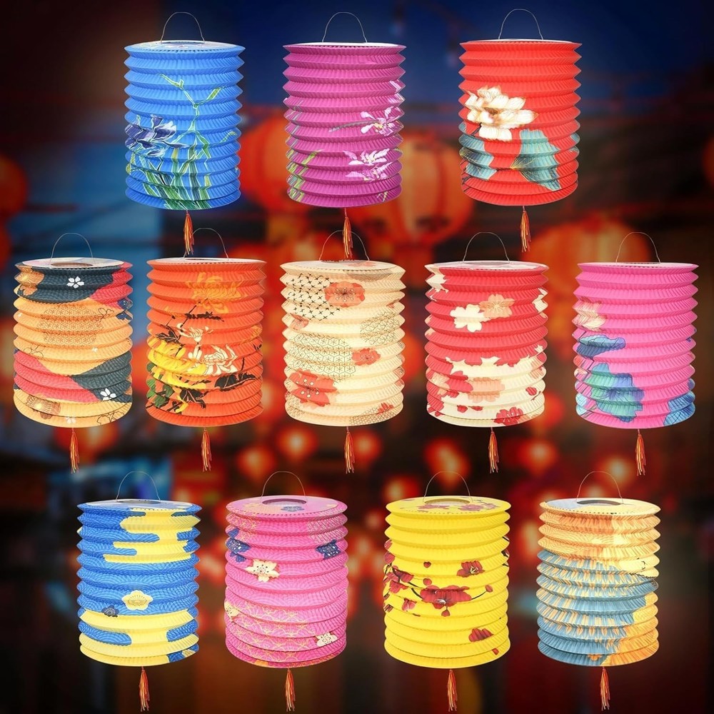 12pcs Colorful Paper Lanterns: Chinese New Year & Wedding Party Lanterns (Pin…