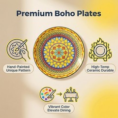 glowworm Dinner Plates, 10.5 Inch Ceramic Plates Set of 6, Bohemian 10.5″