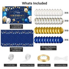 Navy Blue and Gold Birthday Party Decorations 56 Pcs Happy Birthday Photograp…