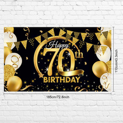 Birthday Party Decoration Extra Large Fabric Black Gold Sign Poster for Annivers