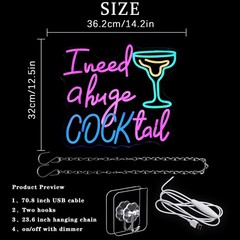 Cocktail Neon Sign for Wall Decor Bar Neon Light I Need a Huge Cocktail LED N…