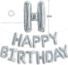 Eco-Friendly 16 Inch Silver Birthday Balloon Banner – Self-Sealing Foil Letters