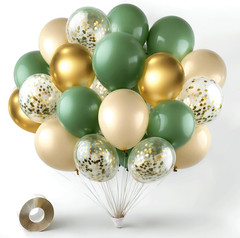 Sage Green Gold Confetti Balloons – 50 Pcs Olive Green Blush Gold Metallic Latex