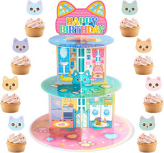 19Pcs Cartoon Cat Cupcake Stand Cat Party Decor Cute Cats Cake Toppers Doll Them