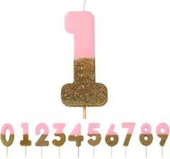 Talking Tables Pink Number 1 Candle with Gold Glitter Premium Quality PINK1