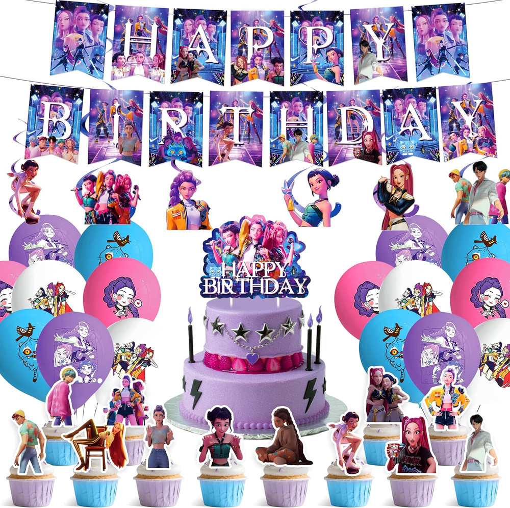 62Pcs Music Idol Hunter Style Party Decorations Set Banner Balloons Toppers Pack