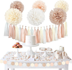 Boho Wedding Decorations, 28PCS Rustic Neutral Creamy White Tissue Paper Pom Pom