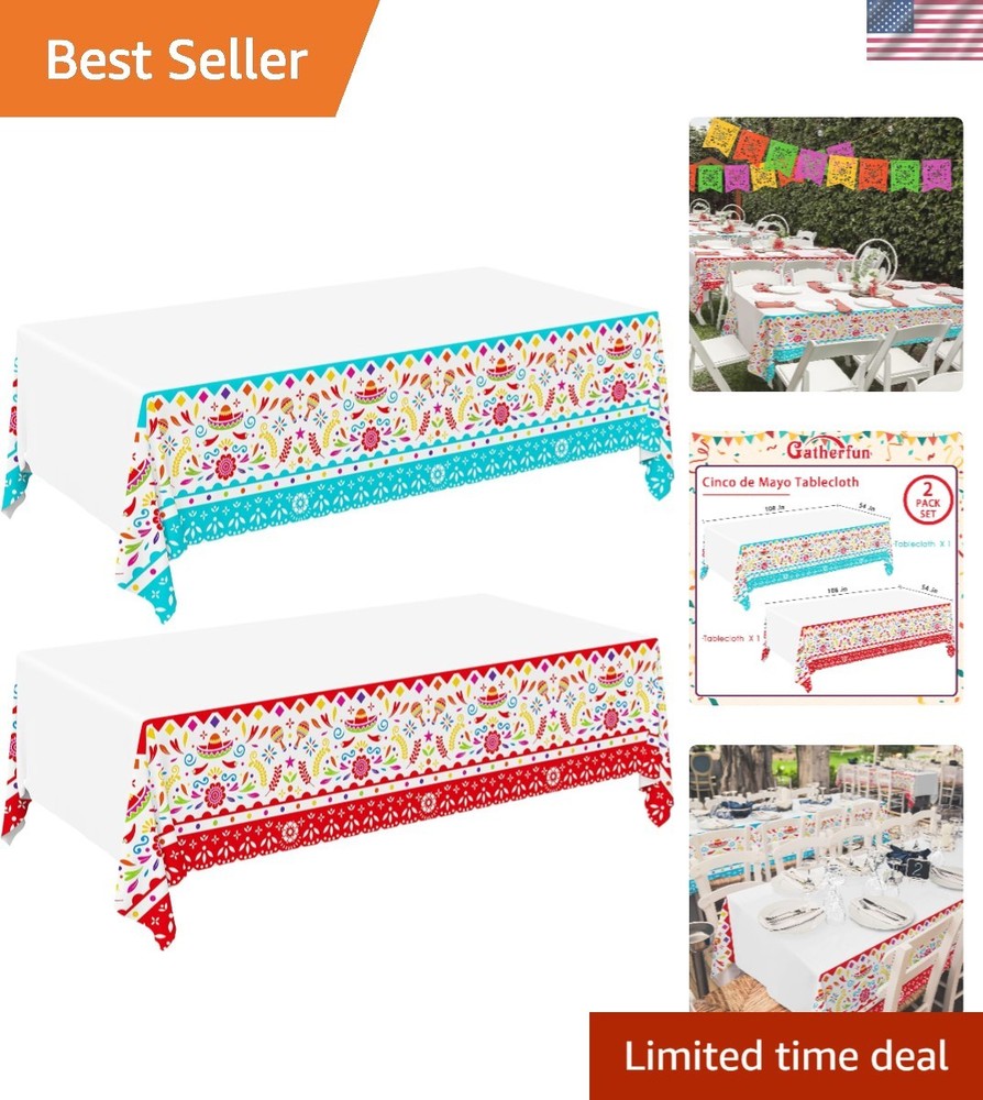Colorful 54×108 Disposable Tablecloths for Birthdays & Fiesta Parties – 2 Count