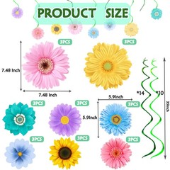 Spring Summer Sunflower Hanging Swirl Decorations Baby Shower Decor 48 PCS