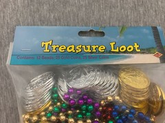 Beistle Creation Treasure Loot Beads & Coins & Pirate Award Ribbon