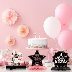 Clabby 12 Pieces Happy Birthday Table Decorations Rose Pink, Black, White