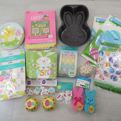 Large Easter Spring Bunny Party Supply Lot Napkins plates table cloths Bags Pan