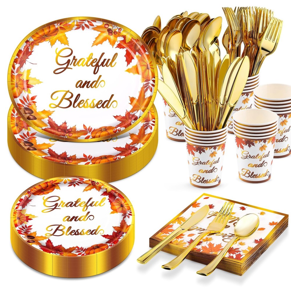 175Pcs Thanksgiving Paper Plates Set – (25 Guests) with 10*12inch Oval Plates…