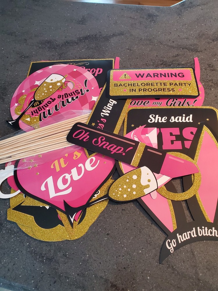 New Ash & Parker Bachelorette Photo Booth Props 20+ Pcs Assorted