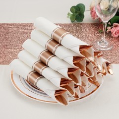50 Pack Pre Rolled Rose Gold Plastic Silverware Set with Napkins,Disposable W…