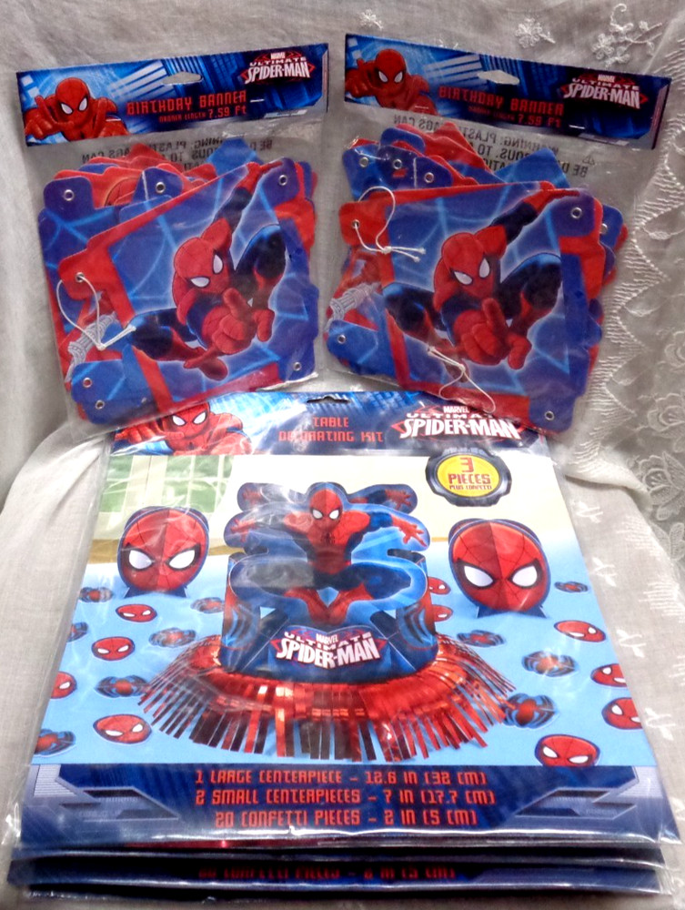 MARVEL DesignWare Large Lot/6 ULTIMATE SPIDER-MAN Birthday Banner & Table Decor