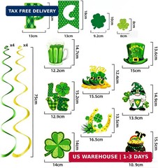 64Pcs St Patricks Day Decorations Kit Shamrock Lucky Banner Garlands Clover Hang
