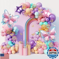 163Pcs Butterfly Pink and Purple Balloons Garland Arch Kit, Birthday Baby Sho