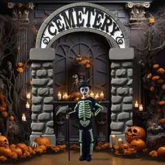 3Pcs Halloween Cemetery Archway Door Decorations Halloween Graveyard Porch Ba…